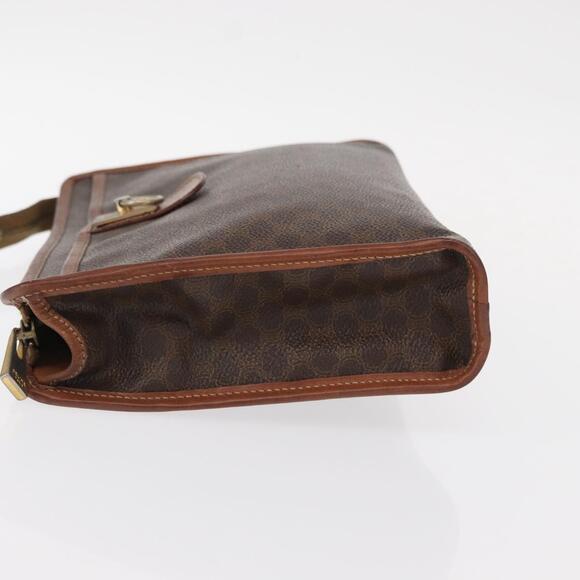 CELINE Macadam Canvas Clutch Bag PVC Leather Brown Gold Auth bs31209